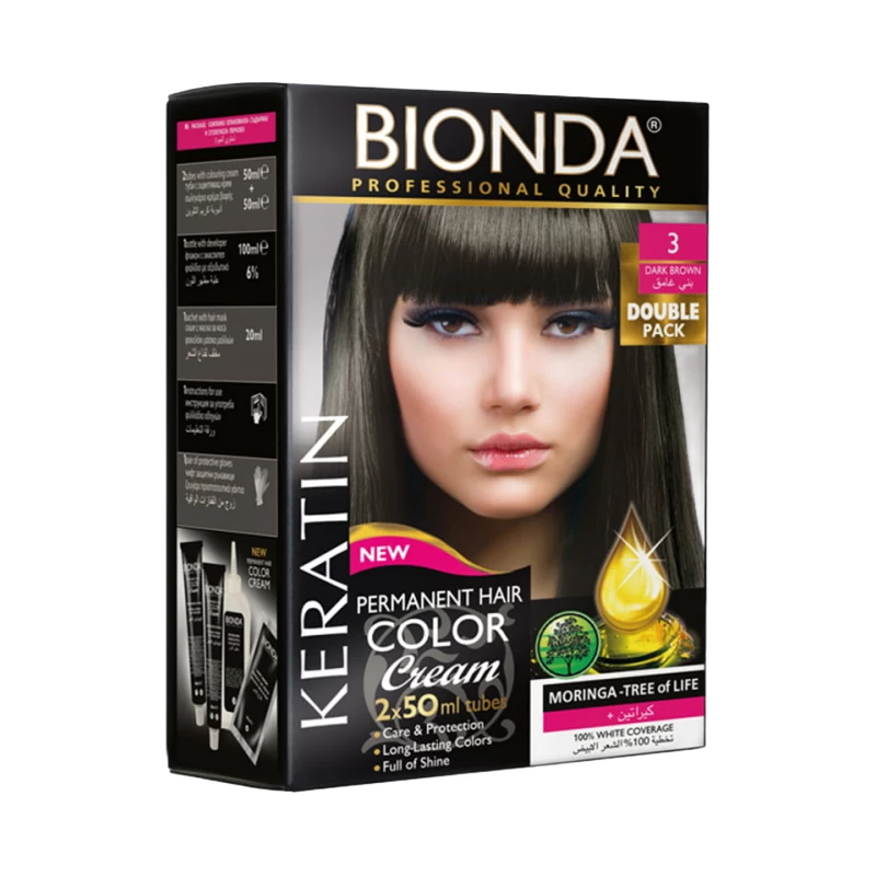 Bionda Permanent Hair Color 3 Dark Brown Double Pack 50ml Bottles