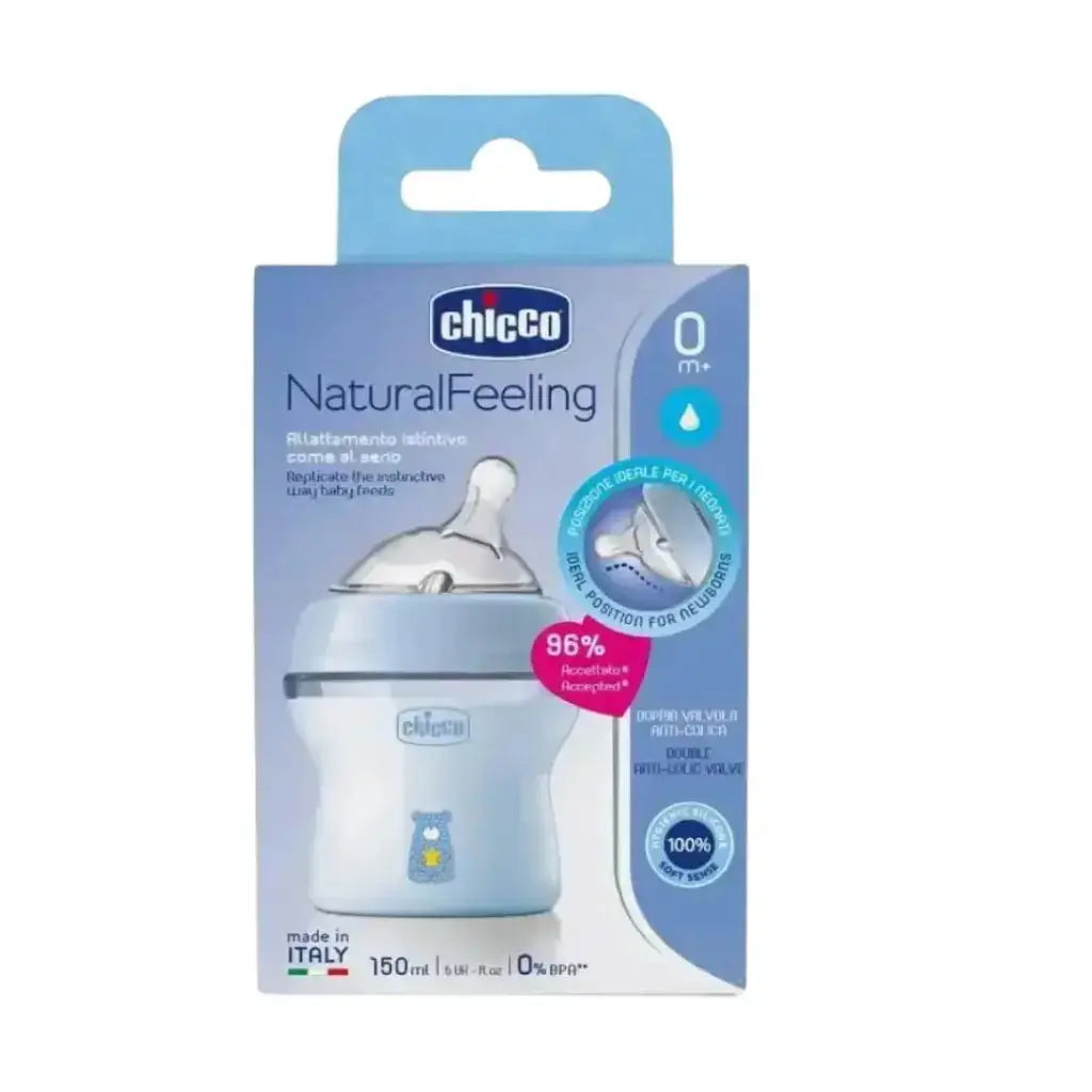 Chicco Natural Feeling Baby Bottle Blue 0M+ Regular Flow 150ml