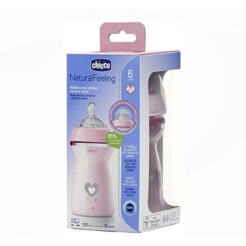 Chicco Natural Feeling Baby Bottle Fast Flow Pink 6M+ 330ml