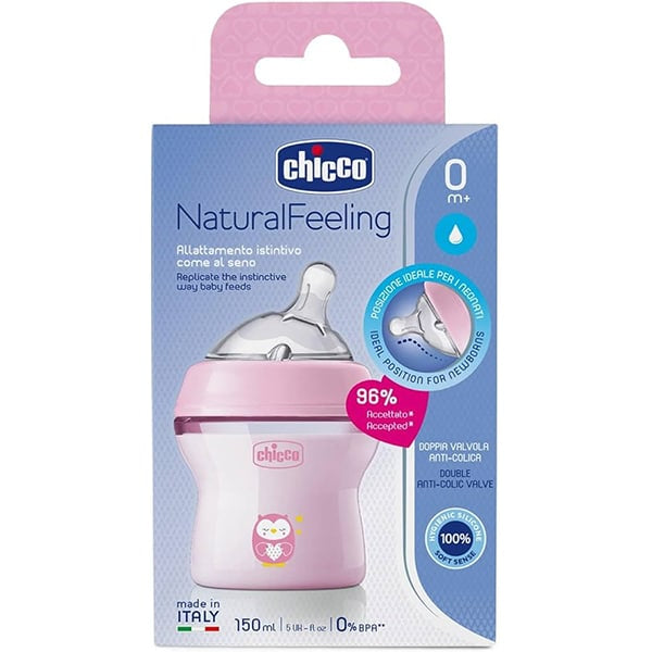 Chicco Natural Feeling Baby Bottle Pink 0M+ Regular Flow 150ml