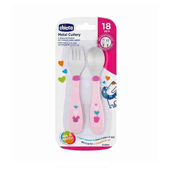 Chicco Metal Cutlery Pink 18M+