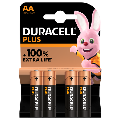 Duracell Plus AA Alkaline Batteries 4 Pieces