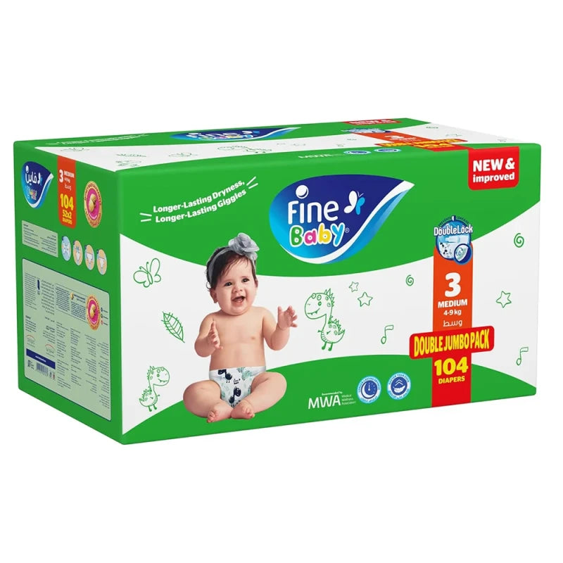 Fine Baby Diapers Medium Size 3 - Carton of 104 Pcs