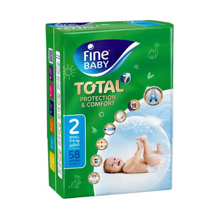Fine Jumbo Total Baby Diapers Small Size 2 (3-6 kg) - 58 Pcs