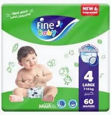 Fine Mega Baby Diapers Large Size 4 (7-14 kg) - 60 Pcs