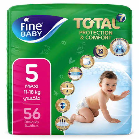 Fine Mega Total Baby Diapers Maxi Size 5 (11-18 kg) - 56 Pcs