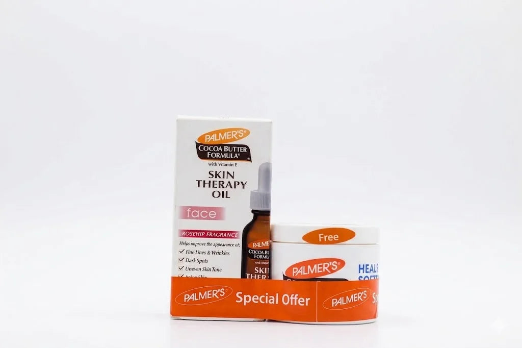 Palmers CBF Skin Therapy Facial Oil 30ml With Palmers CBF Heals Softens Cocoa Butter Cream Jar 100g Offer