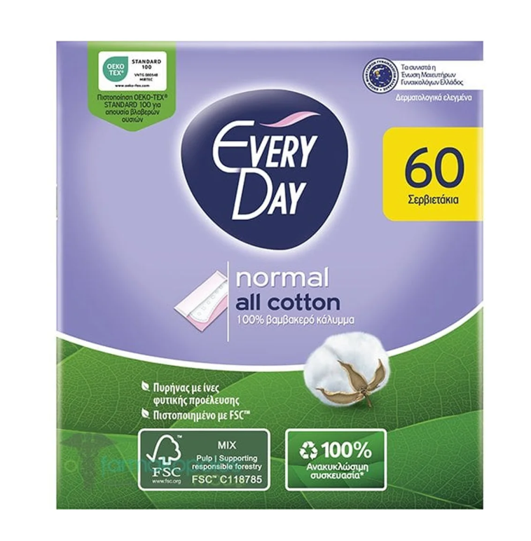 Everyday All Cotton Normal 60 Pantyliners