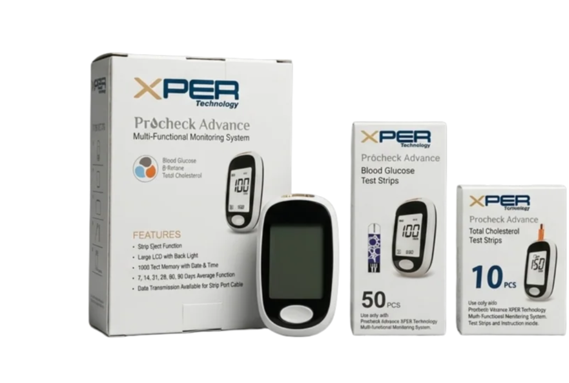 Xper Device + 10 Cholesterol Strips + 50 Glucose Strips